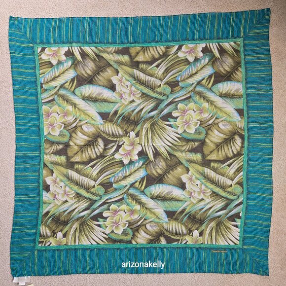 Dana Buchman Accessories - NWT Silk Scarf Hand Rolled Crepe Tropical Leaves Green Dana Buchman